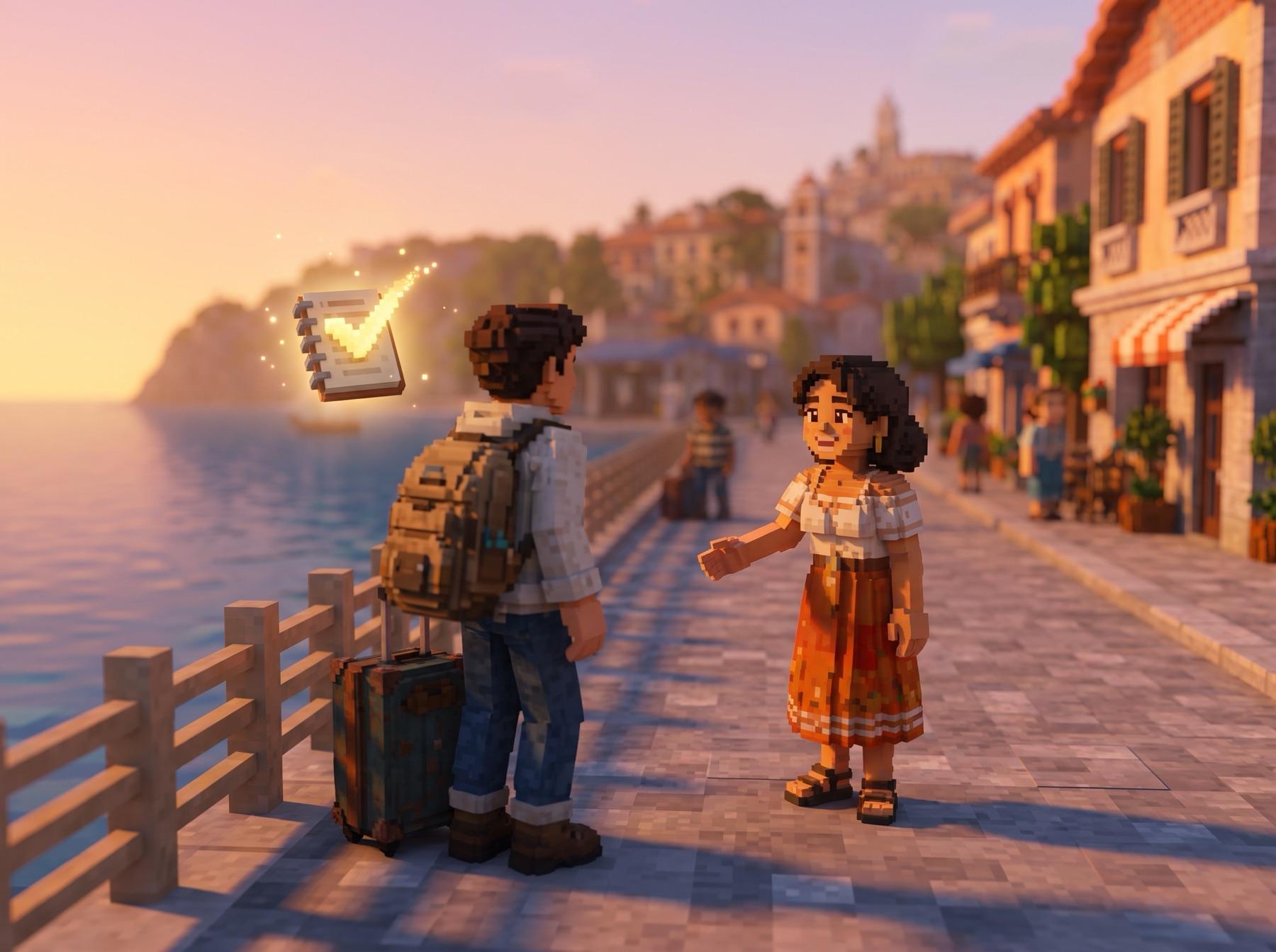 A resident encouraging the player on a seaside promenade